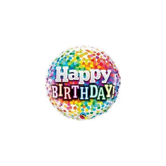 18 inch-es Happy Birthday Szivárvány Konfetti Születésnapi Fólia Léggömb