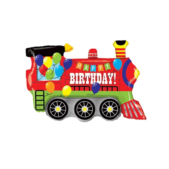 Léggömb fólia Happy Birthday vonat,piros, 60x72cm
