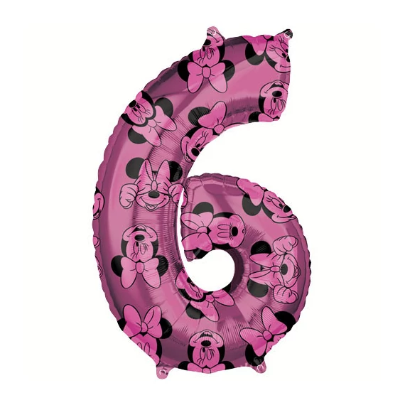 26 inch-es Minnie Egér - Minnie Mouse Mintás Number 6 Pink Számos Fólia Lufi