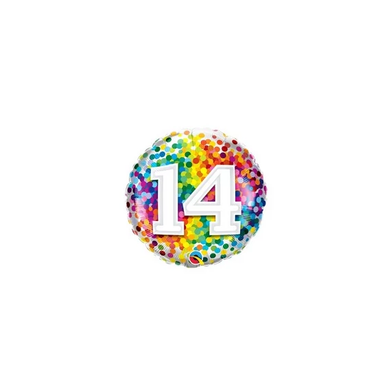 18 inch-es 14 Rainbow Confetti Szülinapi Fólia Lufi