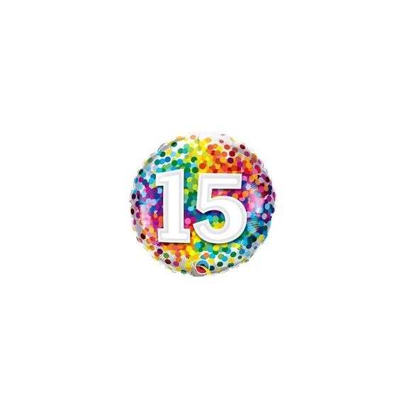 18 inch-es 15 Rainbow Confetti Szülinapi Fólia Lufi