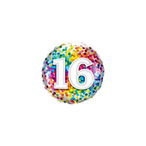 18 inch-es 16 Rainbow Confetti Szülinapi Fólia Lufi