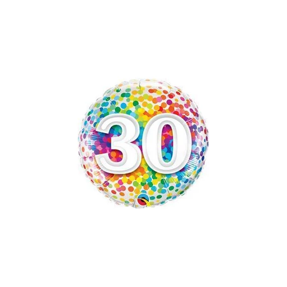 18 inch-es 30 Rainbow Confetti Szülinapi Fólia Lufi