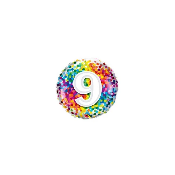 18 inch-es 9 Rainbow Confetti Szülinapi Fólia Luf
