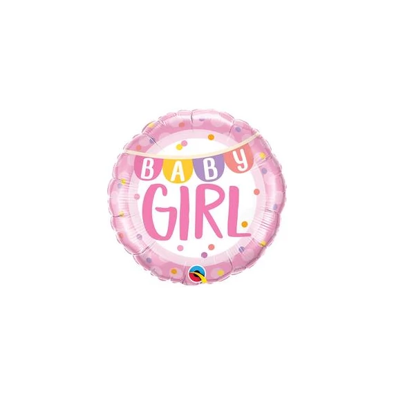 18 inch-es Baby Girl Banner & Dots Fólia Lufi Babaszületésre
