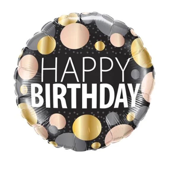 Léggömb fólia Happy Birthday, fekete, színes, 18 inch-es