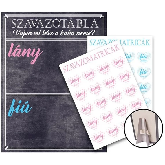 Fiú vagy Lány? Babaváró Szavazótábla, 20 db Matricával