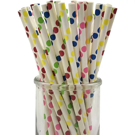  Papír szívószál, vegyes színű, pöttyös 25db/csomag