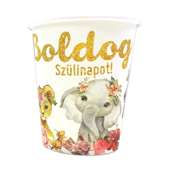 Boldog Szülinapot! állatos parti pohár, 6db/csomag