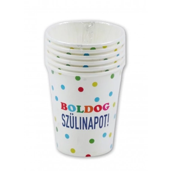 Boldog Szülinapot! konfettis parti pohár, 6db/csomag
