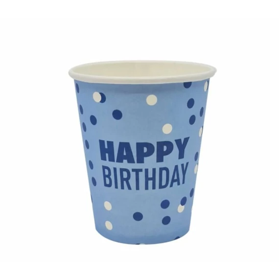 Happy Birthday kék konfettis parti pohár, 6db/csomag