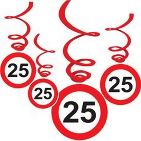 Sebességkorlátozó szülinapi függődekoráció, 25-ös, 6db-os