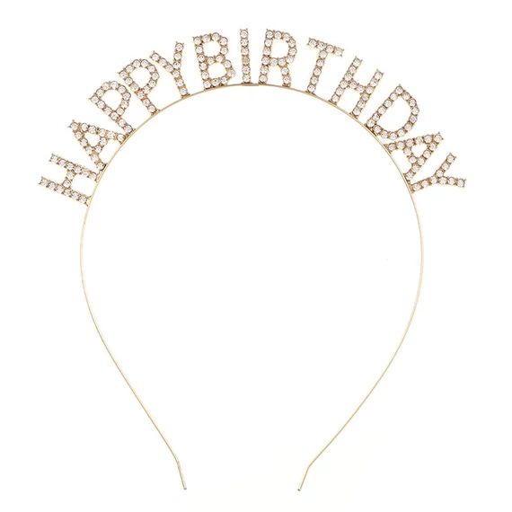 Tiara Happy Birthday, Fehér, Strasszos