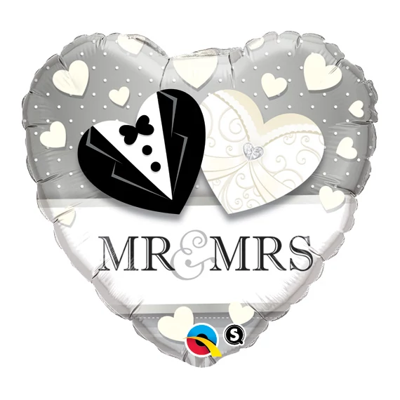 18 inch-es Mr. & Mrs. Wedding Esküvői Szív Fólia Lufi