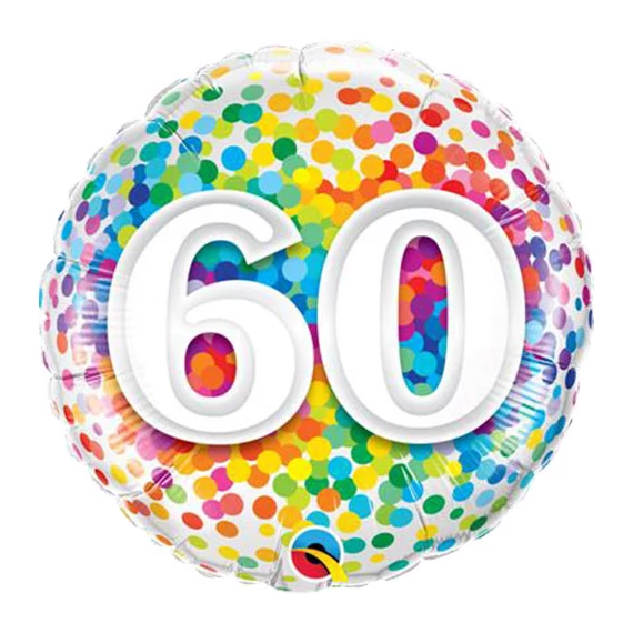 18 inch-es 60 Rainbow Confetti Szülinapi Fólia Lufi