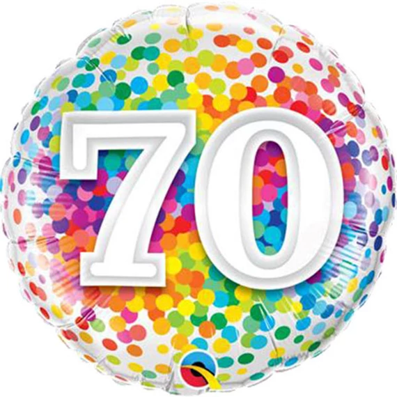 18 inch-es 70 Rainbow Confetti Szülinapi Fólia Lufi