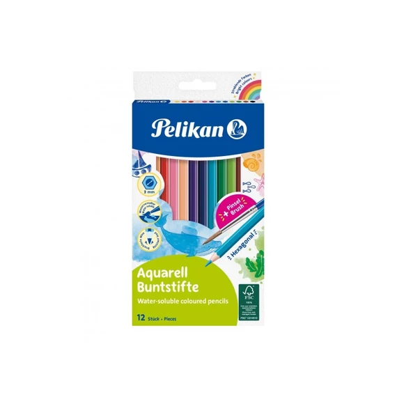 Színes akvarell ceruza Pelikan készlet 12 db-os, ecsettel