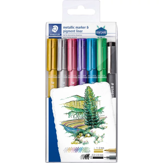 Dekormarker készlet, 1-2 mm, kúpos, STAEDTLER 6 különböző szín
