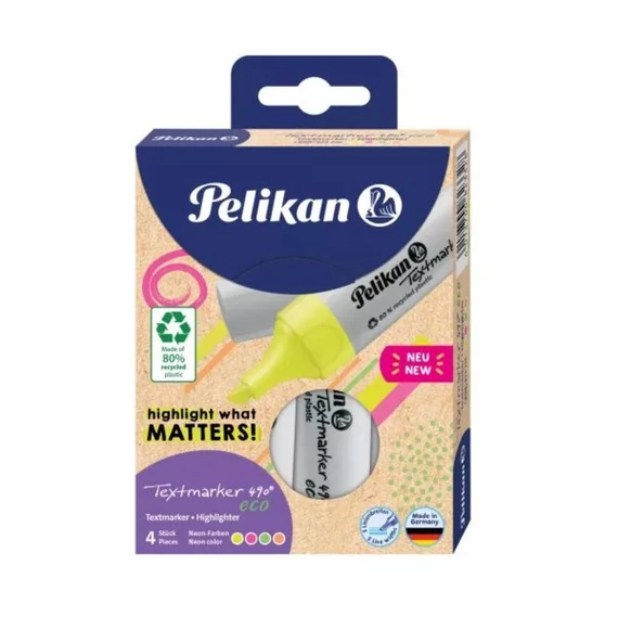 Szövegkiemelő Pelikan, 4színből álló készlet, ECO
