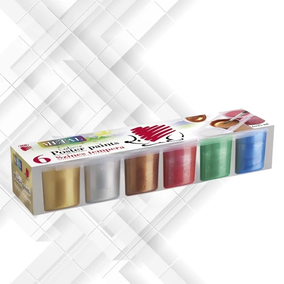Süni tempera készlet, tégelyes, 6x25ml különböző metál szín 