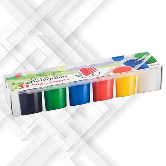 Süni tempera készlet, tégelyes, 6x25ml különböző szín 
