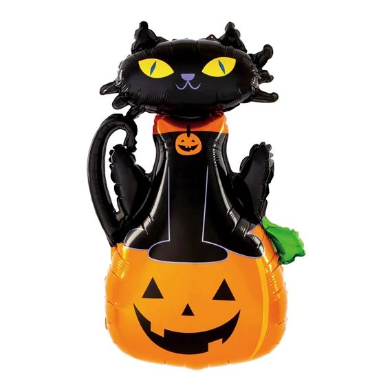 Léggömb fólia halloween tök+fekete macska, 68x97cm
